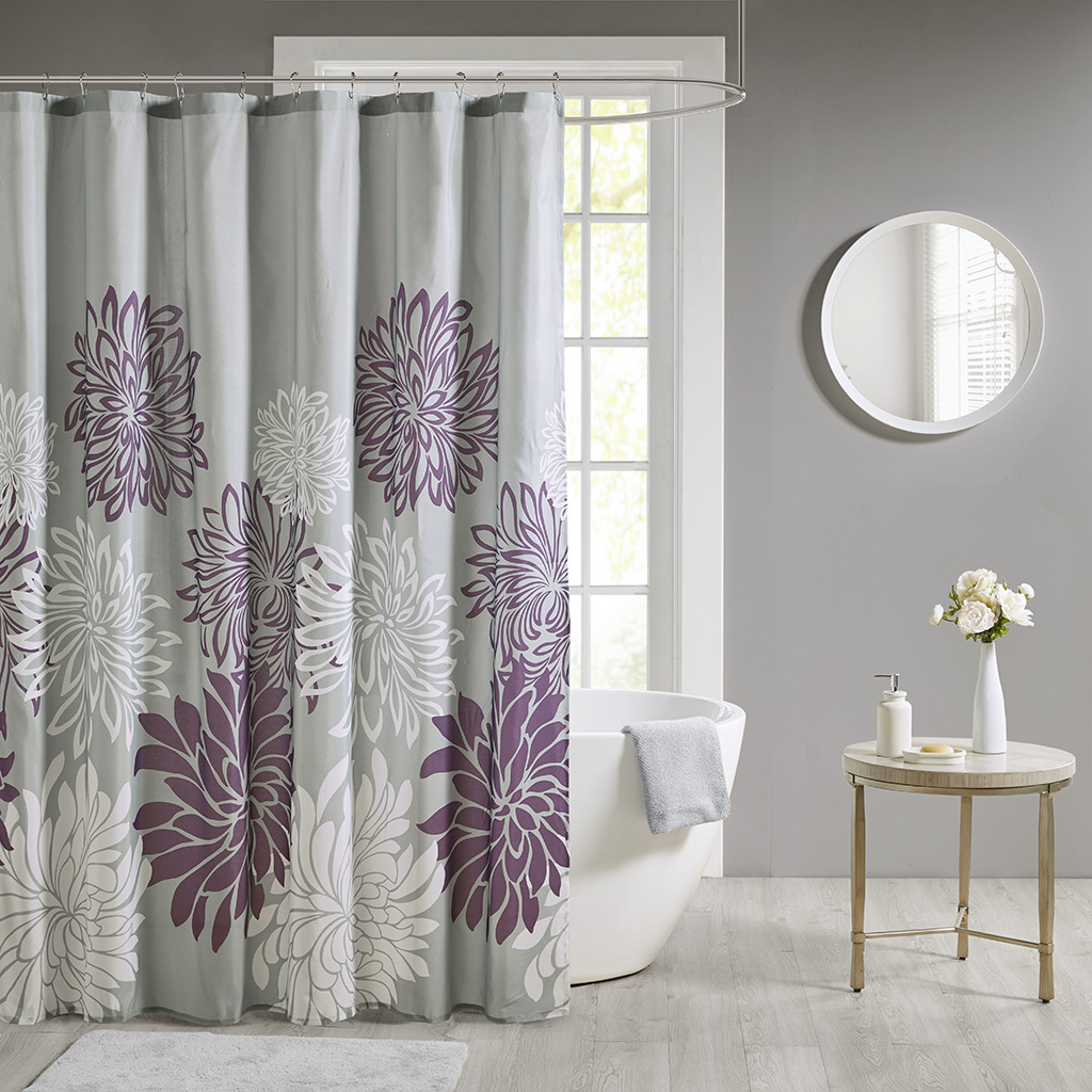 

Madison Park Essentials - Maible Printed Floral Shower Curtain - Purple - 72x72