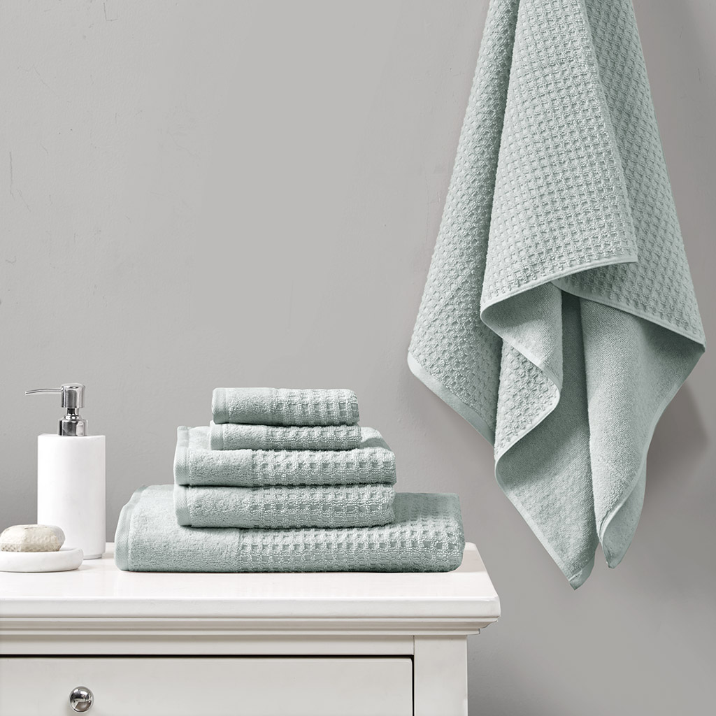 

Madison Park - 6 Piece Spa Waffle Cotton Jacquard Towels Set - Aqua - 28x54