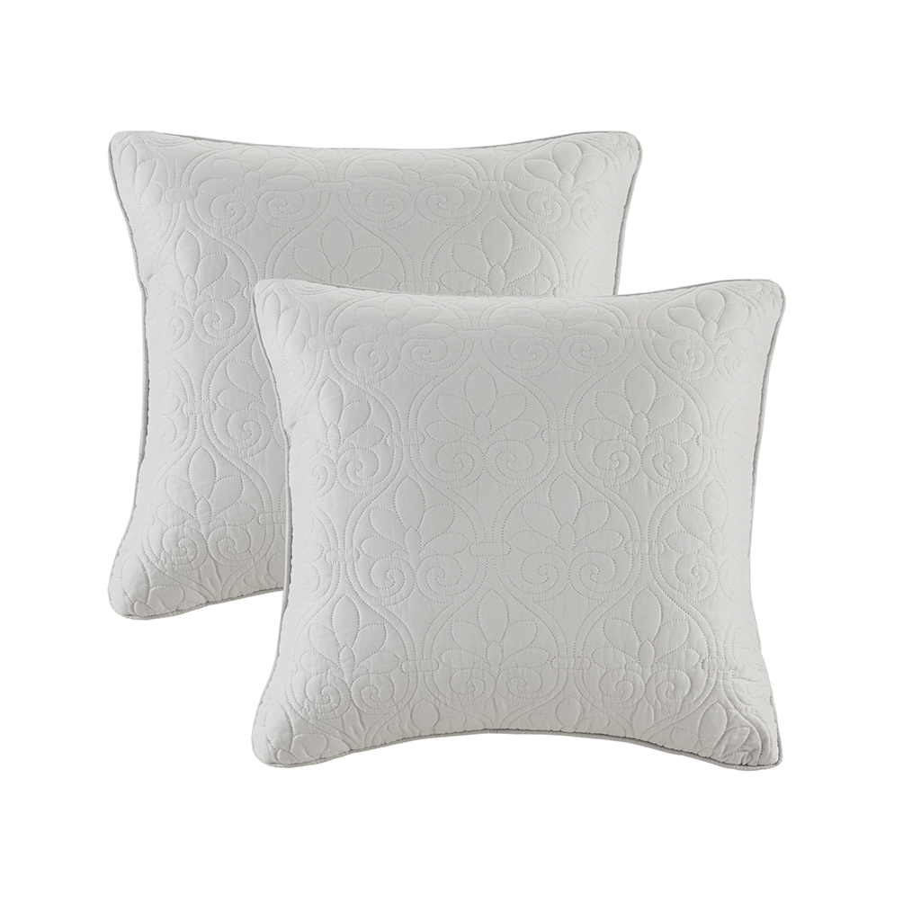 

Madison Park - Quebec 20x20" Quilted Square Pillow Pair - Grey - 20x20