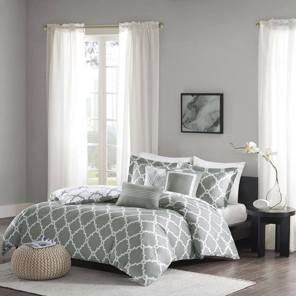 Madison Park Merritt 6 Piece Reversible Duvet Cover Set Grey