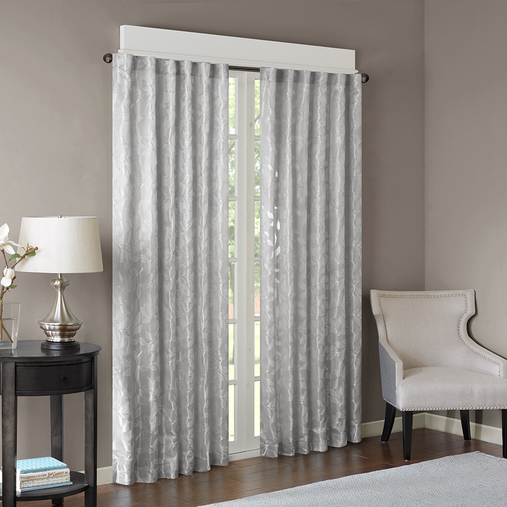 

Madison Park - Florence Leaf Jacquard Window Panel - Grey - 84" Panel