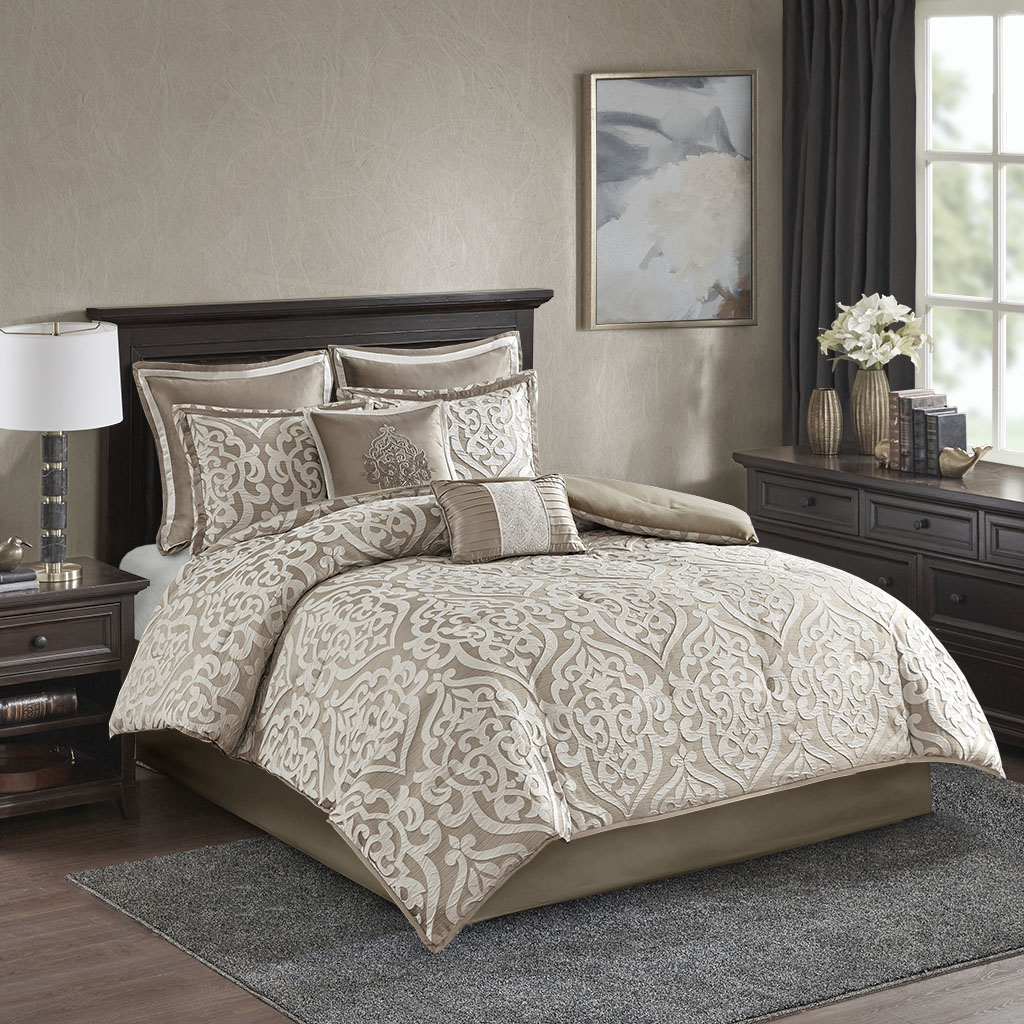 

Madison Park - Odette 8 Piece Jacquard Comforter Set - Tan - King