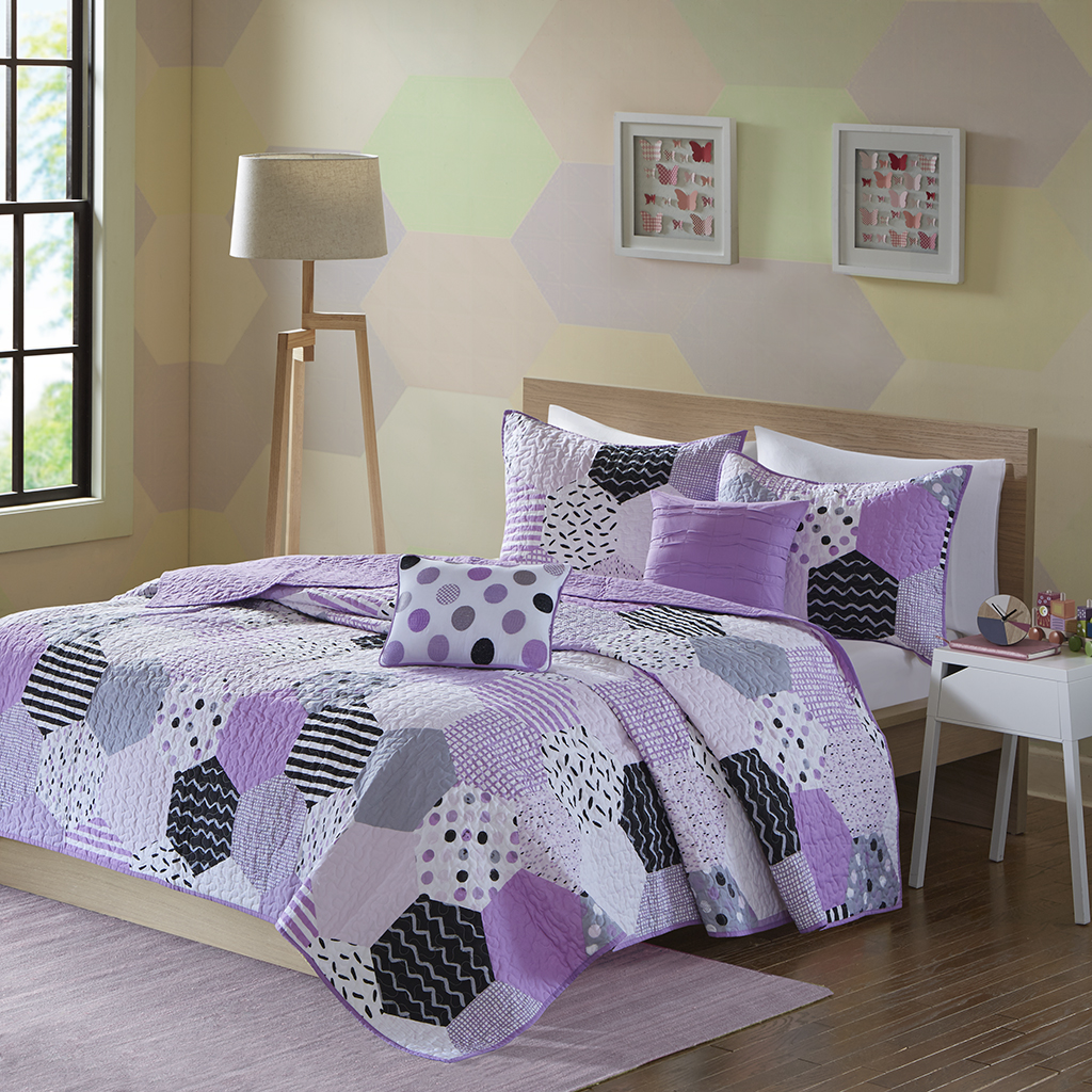 

Urban Habitat Kids - Trixie Cotton Reversible Coverlet Set - Purple - Twin