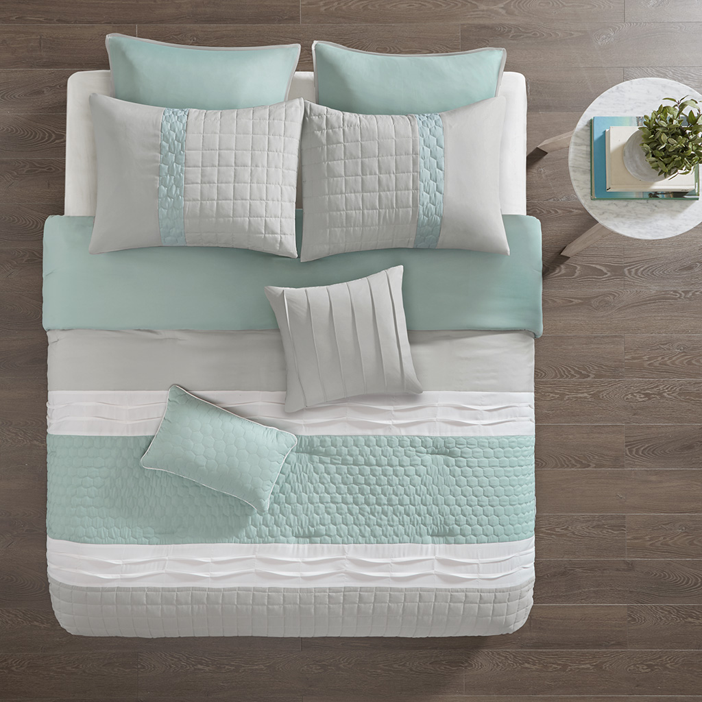 

510 Design - Tinsley 8 Piece Comforter Set - Seafoam/Grey - Cal King