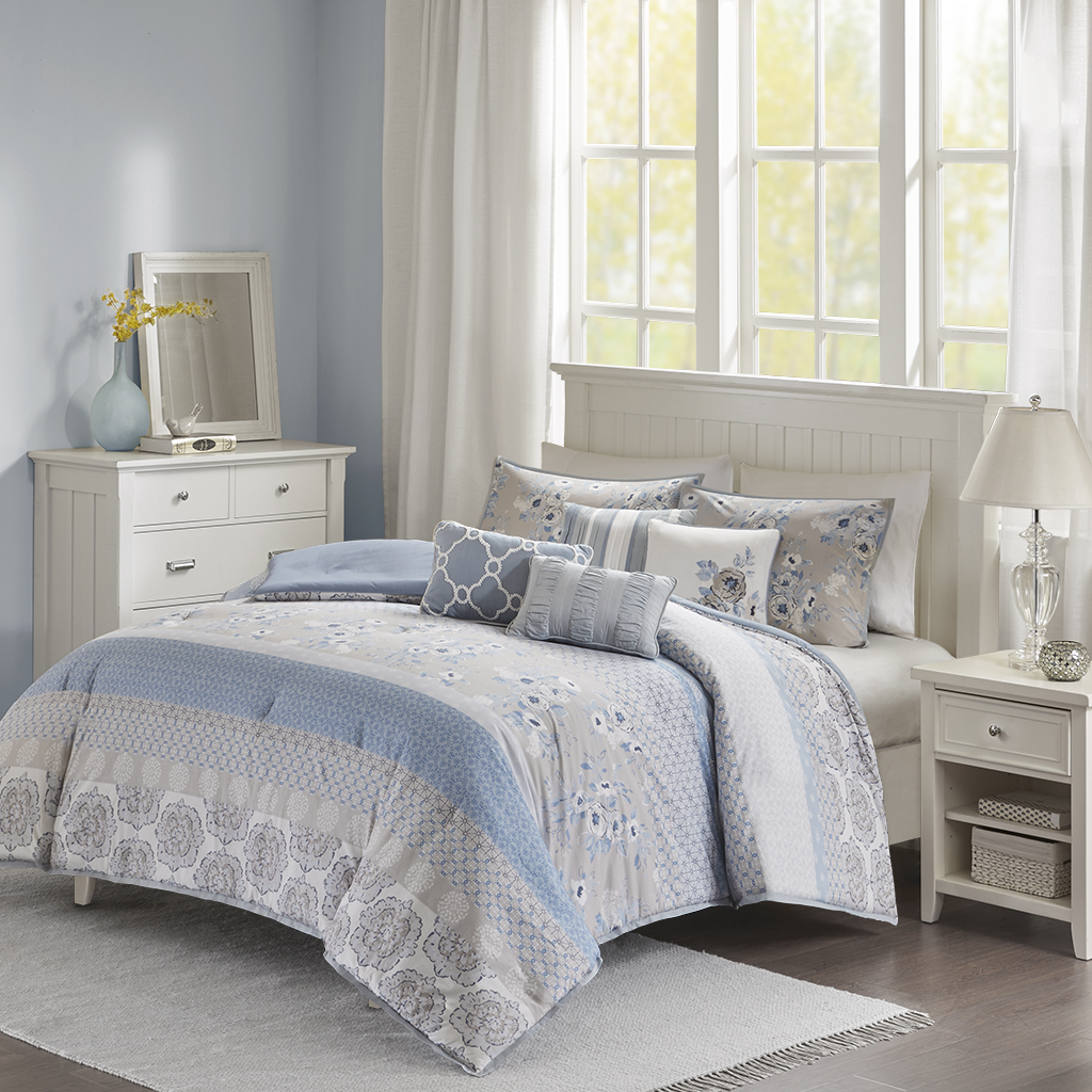 

Home Essence - Willa 7 Piece Comforter Set - Blue Multi - Queen