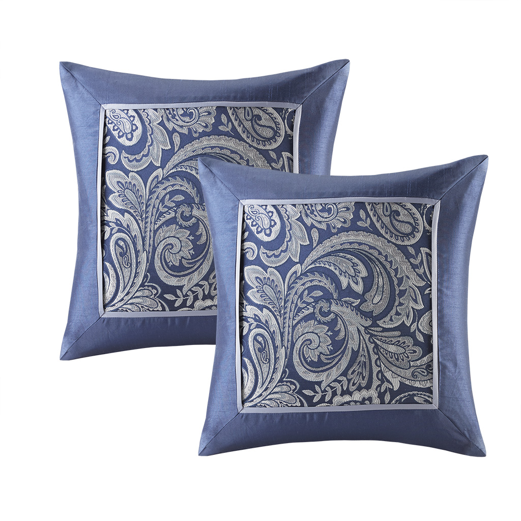 

Madison Park - Aubrey Jacquard Square Pillow Pair - Navy - 20x20