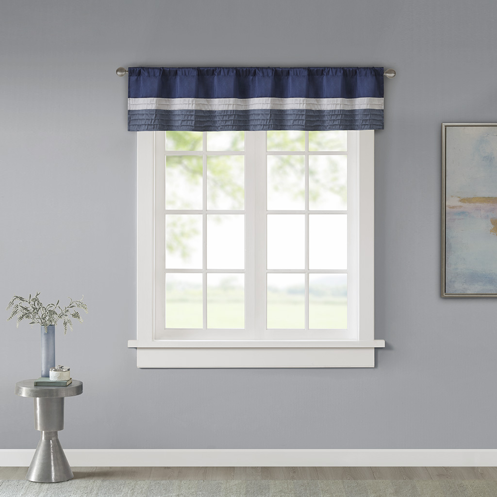 

Madison Park - Amherst Polyoni Pintuck Window Valance - Navy - 50x18
