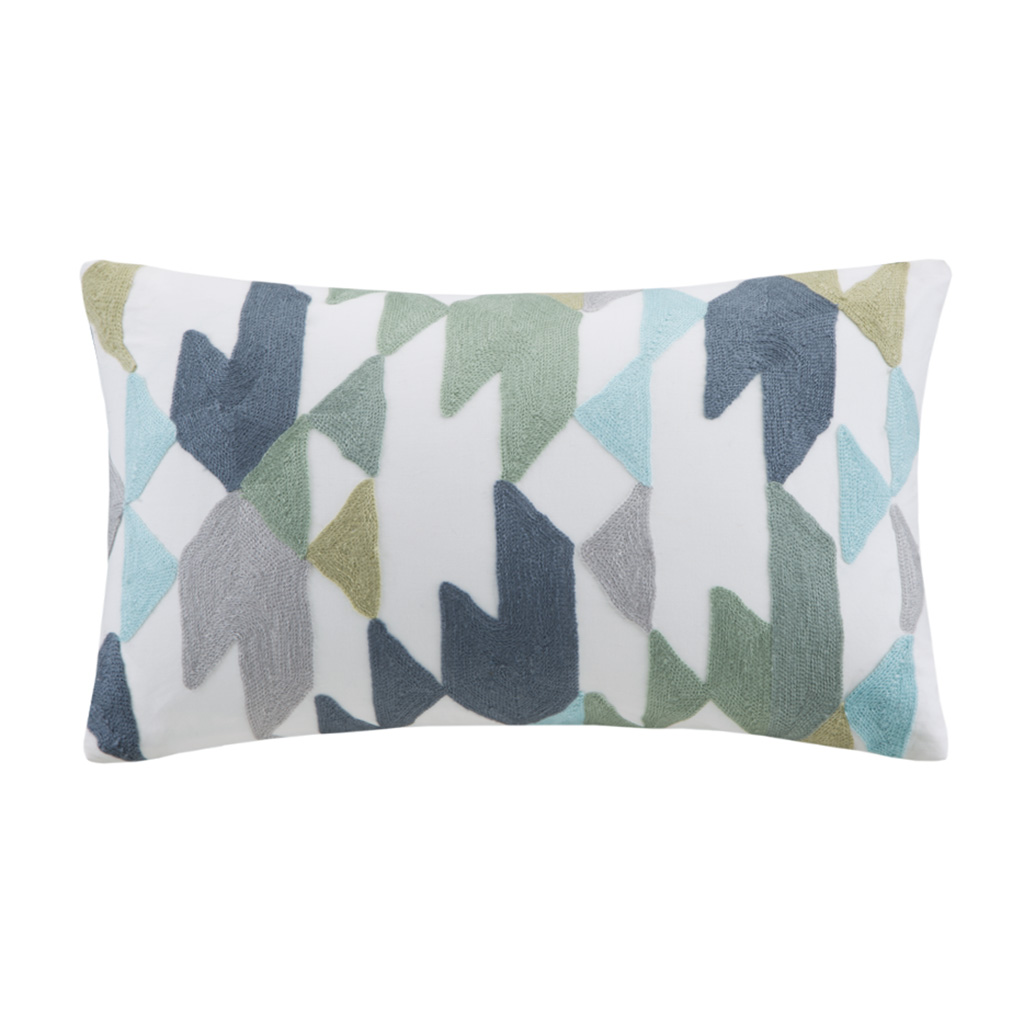 

INK+IVY - Konya Embroidered Oblong Pillow - Blue - 12x18