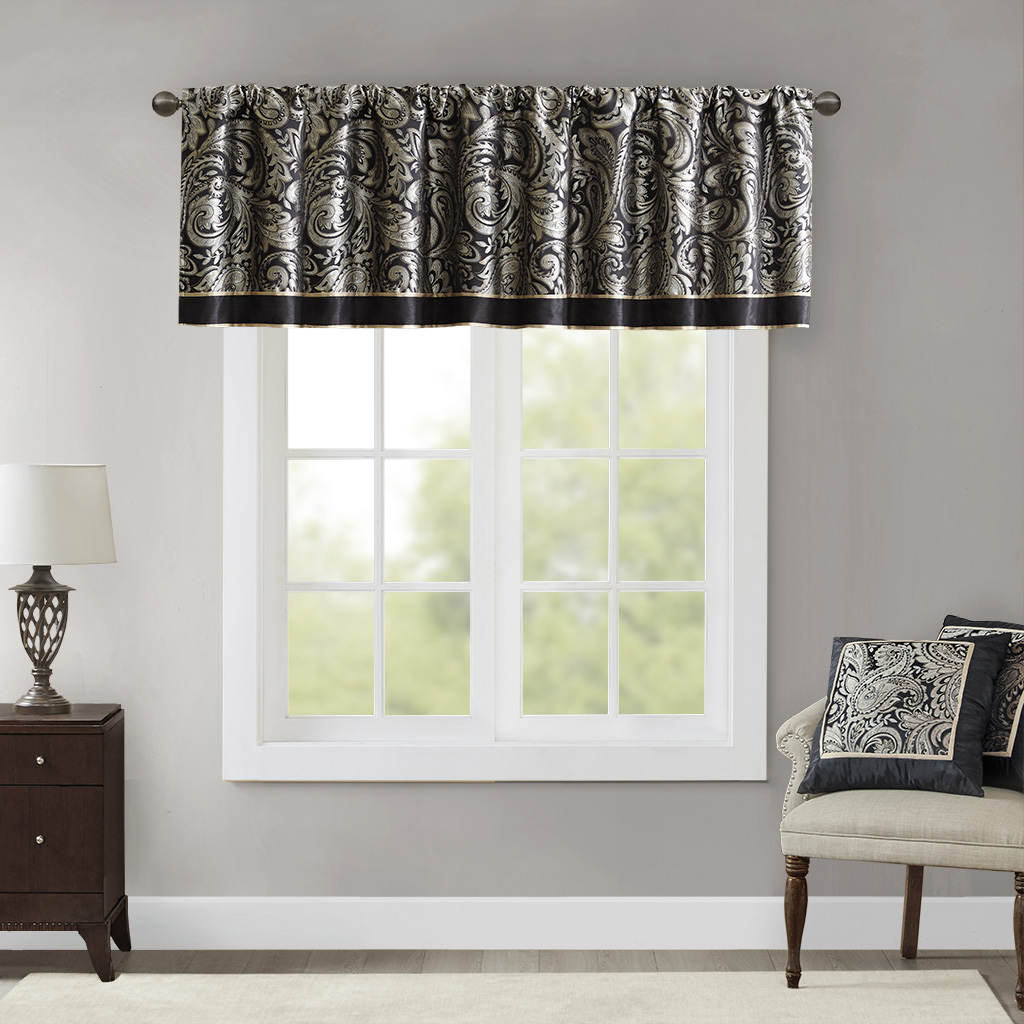

Madison Park - Aubrey Jacquard Window Valance - Black - 50x18
