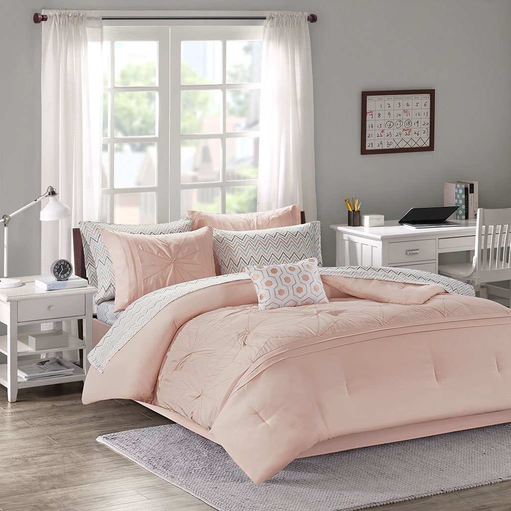 

Intelligent Design - Toren Embroidered Comforter and Sheet Set - Pink - Twin XL