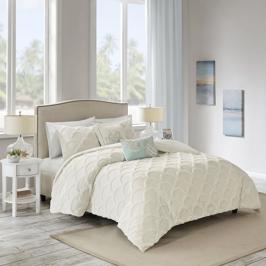 

Harbor House - Cannon Beach 3 Piece Cotton Chenille Comforter Set - White - Full/Queen