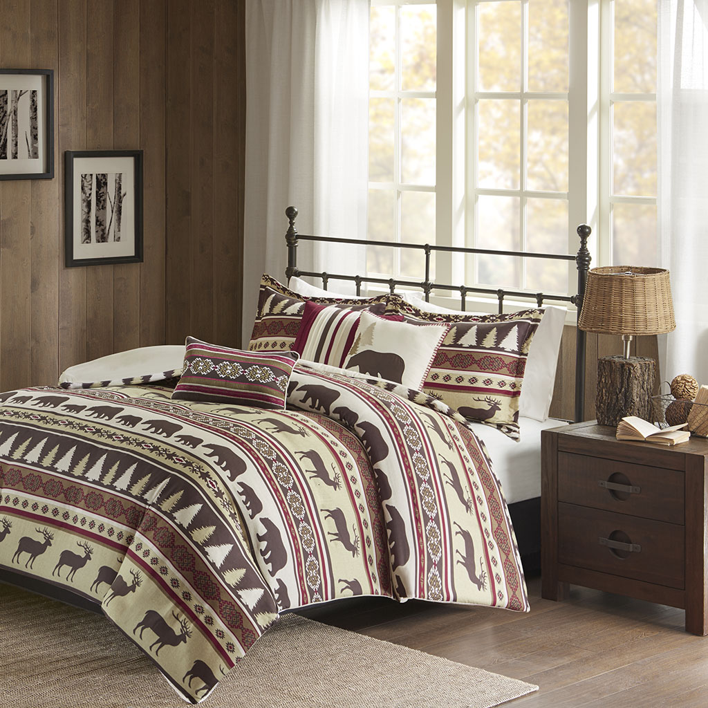 

Madison Park - Missoula 6 Piece Herringbone Duvet Cover Set - Red - King/Cal King