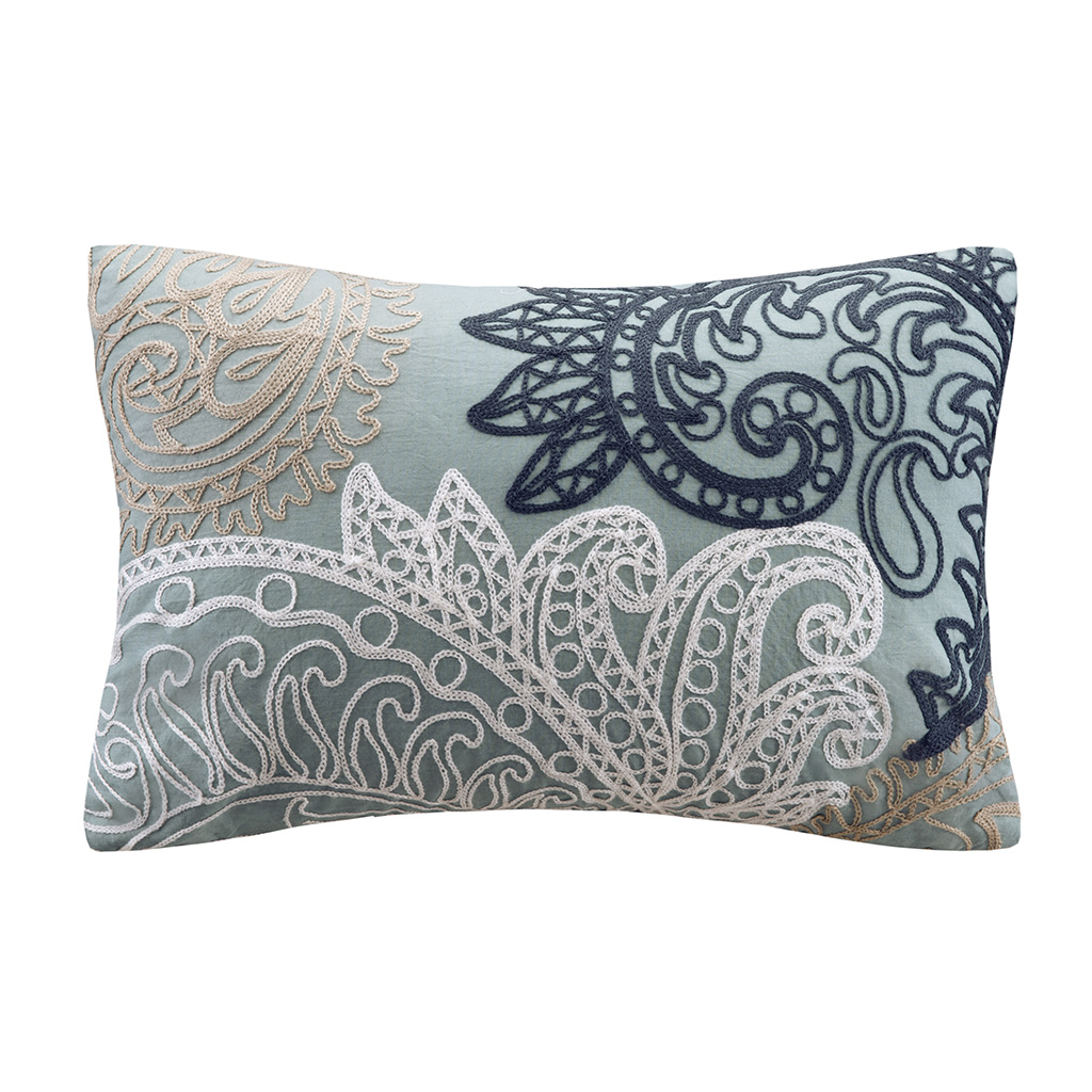 

INK+IVY - Kiran Cotton Oblong Pillow With Chain Stitch - Blue - 12x18