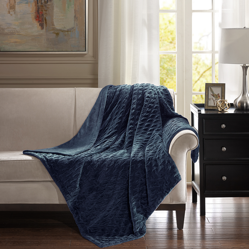 

Bombay - Victoria Oversized Textured Plush Throw - Navy - 60x70