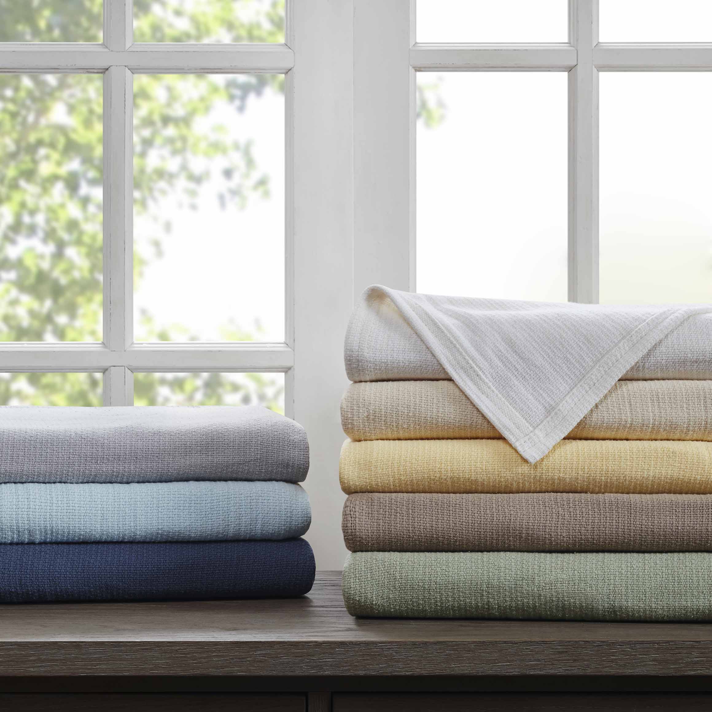 

Madison Park - Freshspun Basketweave Cotton Blanket - Green - Full/Queen