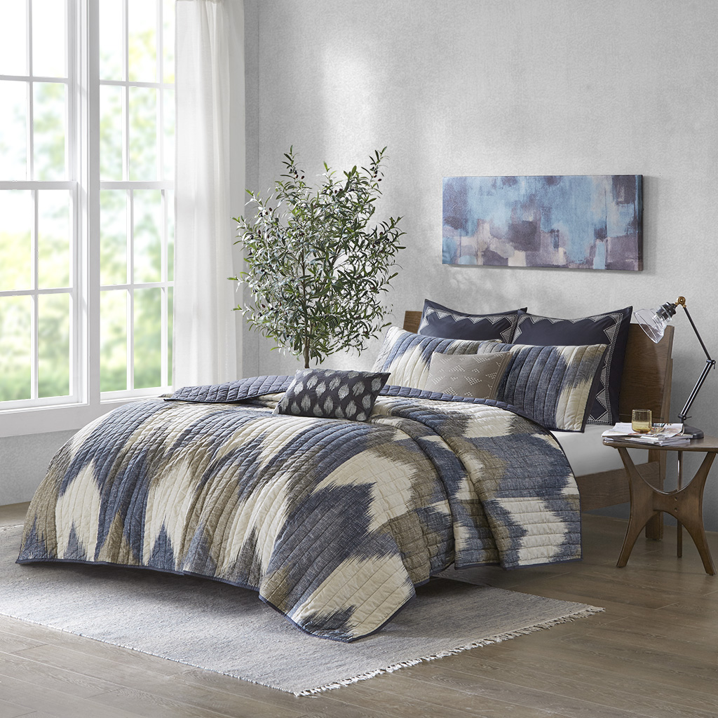 

INK+IVY - Alpine 3 Piece Printed Cotton Coverlet Set - Navy - Full/Queen