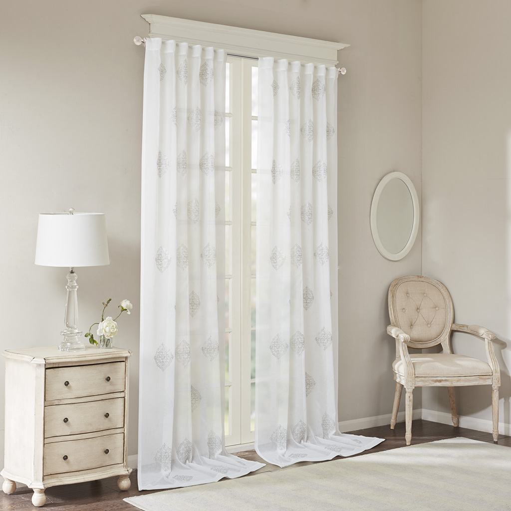 

Bombay - Massa Embroidered Sheer Window Curtain - Silver - 120" Panel