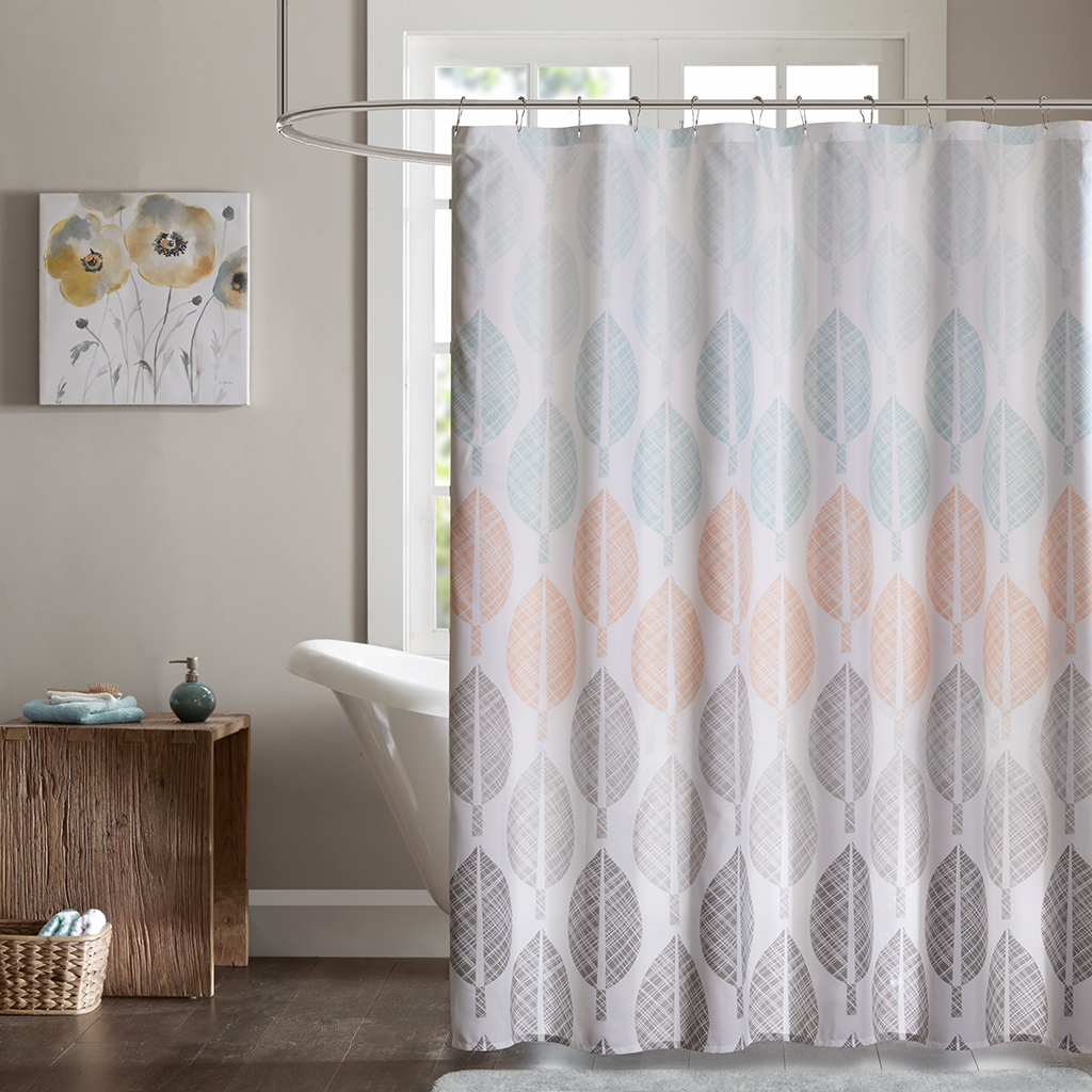 

Madison Park Essentials - Central Park Printed Shower Curtain - Coral/Green - 72x72