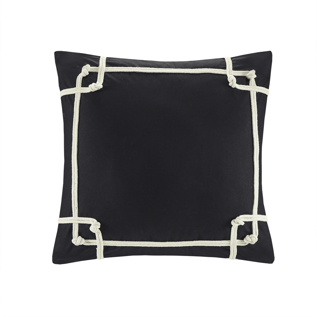 

N Natori - Shandong Embroidered Cotton Square Decorative Pillow - Black - 20x20