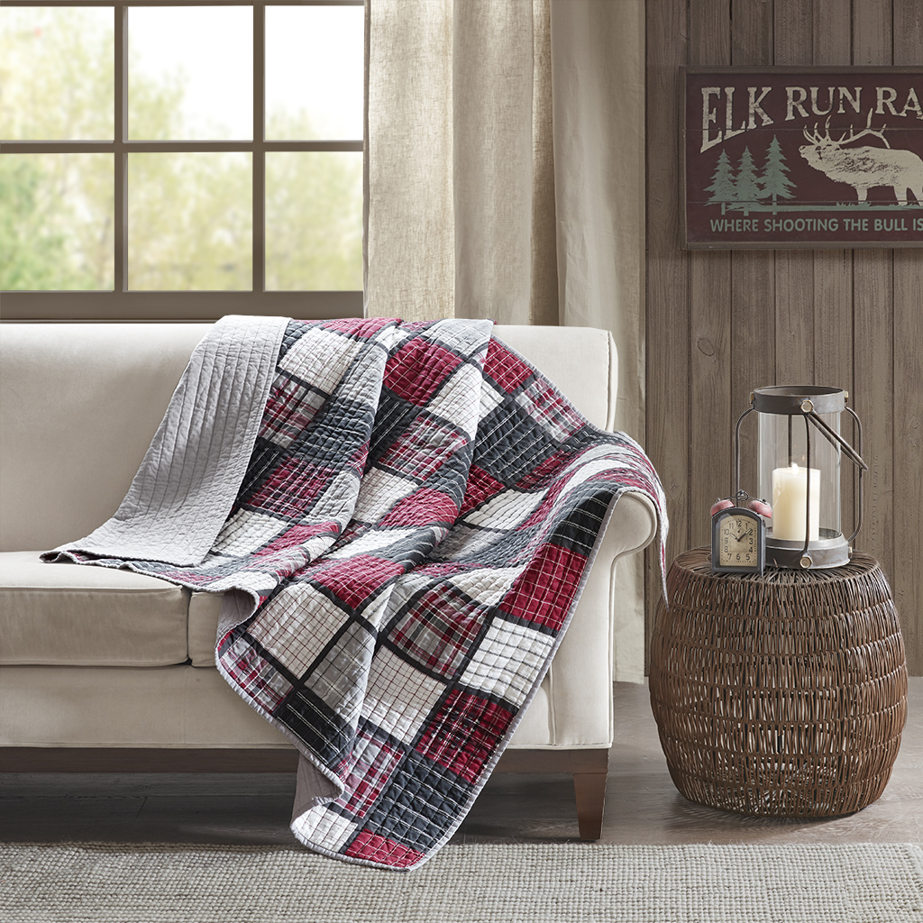 

Woolrich - Tulsa Oversized Plaid Print Cotton Quilted Throw - Red/Grey - 50x70