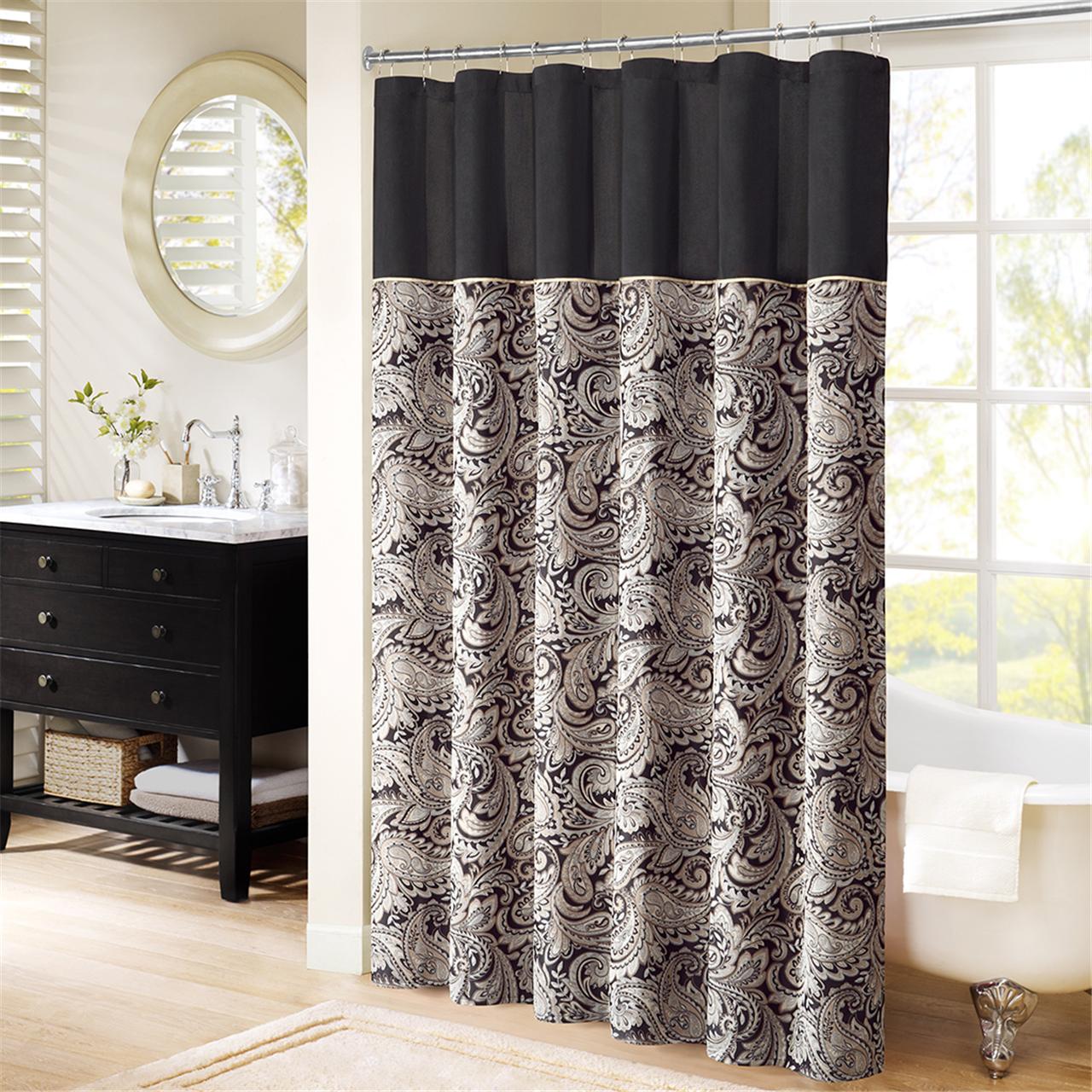 

Madison Park - Aubrey Jacquard Shower Curtain - Black - 72x72