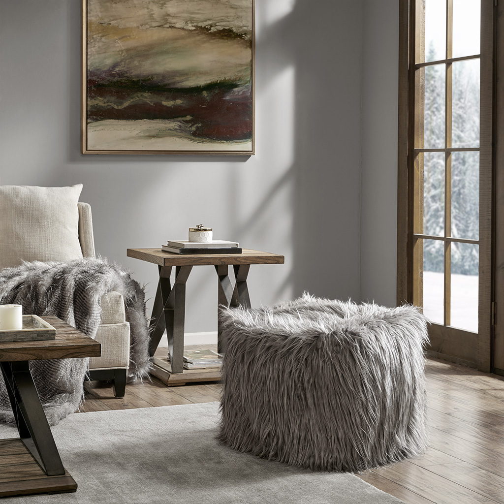 

Madison Park - Edina Eyelash Faux Fur Pouf - Grey - 18x18x18