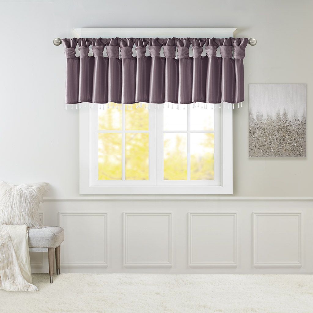 

Madison Park - Emilia Lightweight Faux Silk Valance With Beads - Purple - 50x26