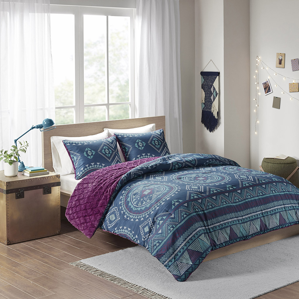 

Intelligent Design - Ripley Reversible Comforter Mini Set - Navy/Purple - Full/Queen