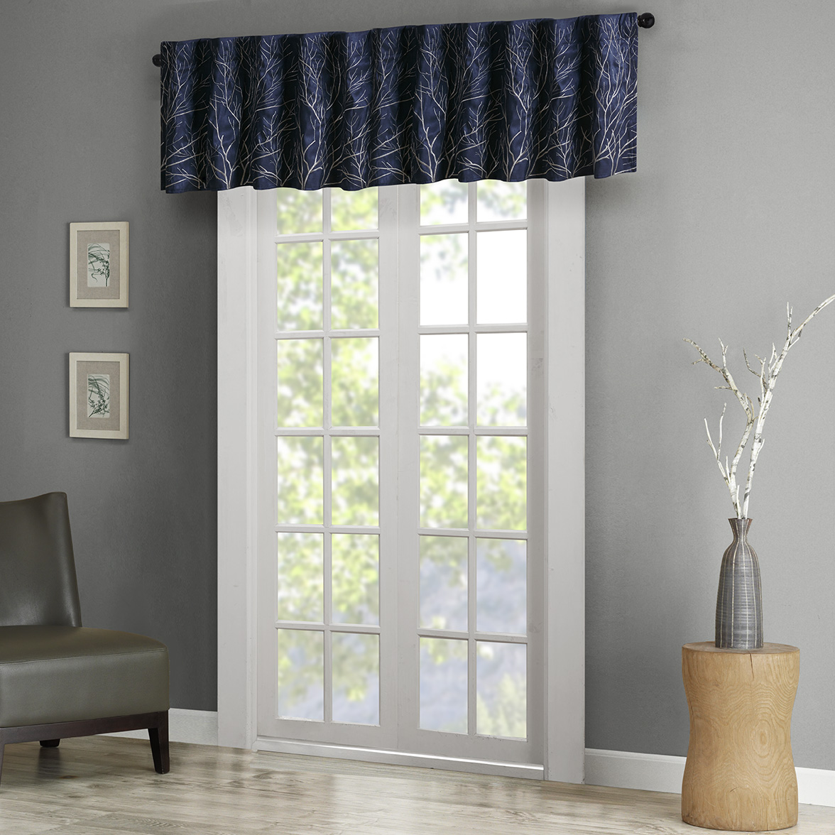 

Madison Park - Andora Faux Silk Embroidered Window Valance - Navy - 50x18