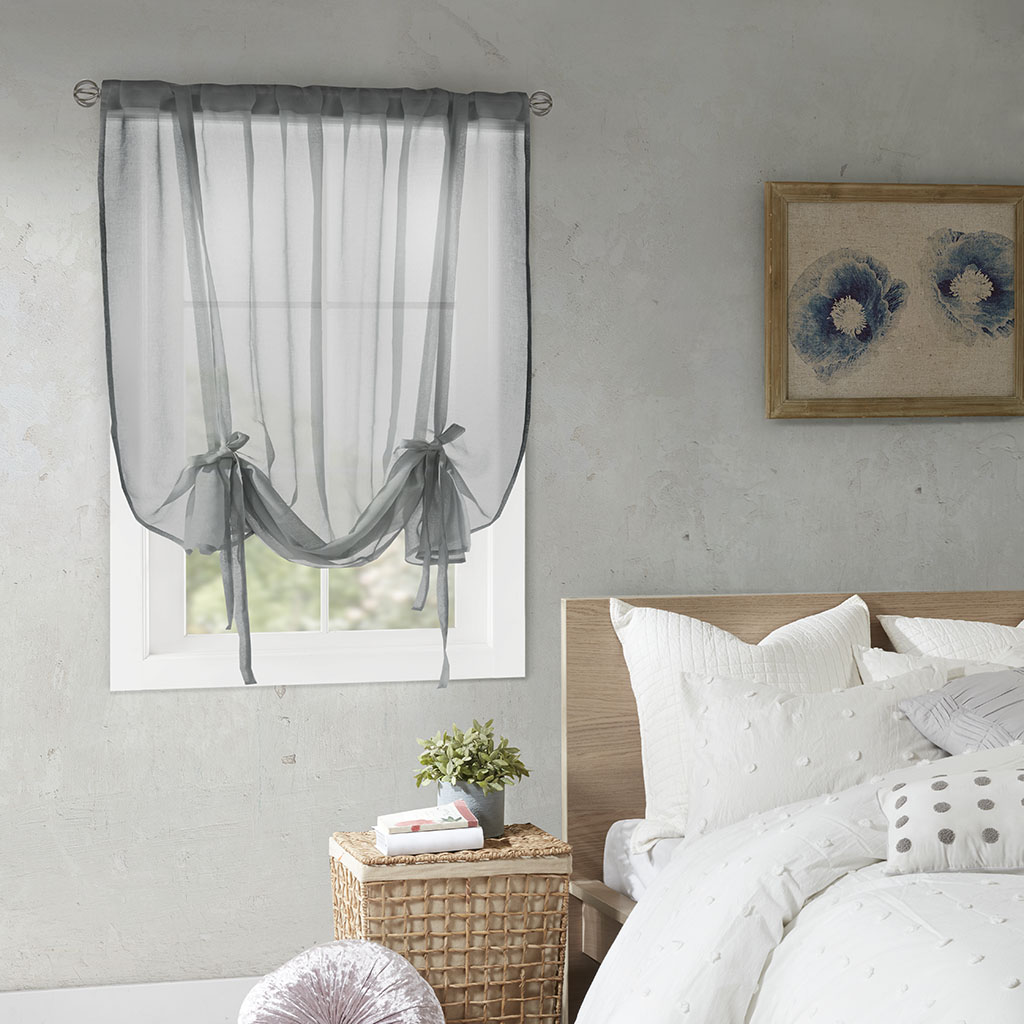 

Intelligent Design - Halle Vertical Tie-Up Rod Pocket Sheer Window Curtain - Grey - 45"W x 63"L