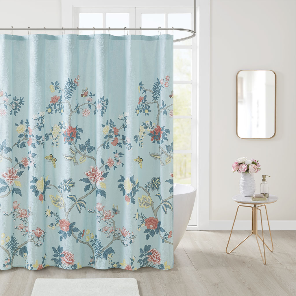 

Madison Park - Charleston Garden Printed Seersucker Shower Curtain - Blue - 72x72