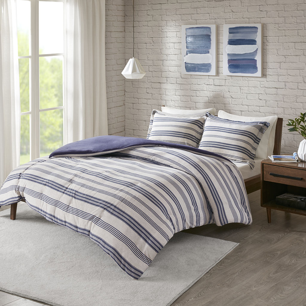 

Urban Habitat - Cole Stripe Print Ultra Soft Cotton Blend Jersey Knit Duvet Cover Set - Navy - King/Cal King