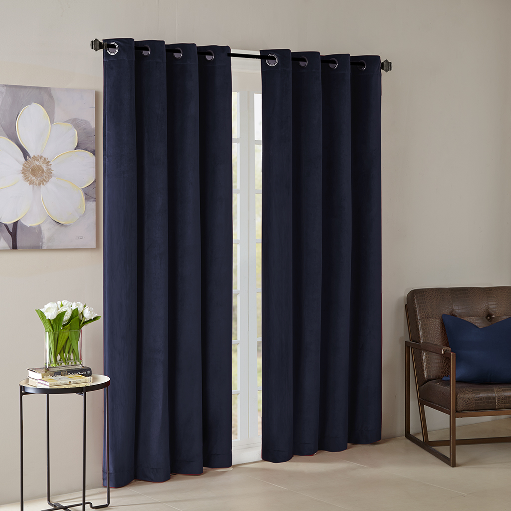 

Madison Park - Monroe Solid Velvet Window Panel - Navy - 84" Panel