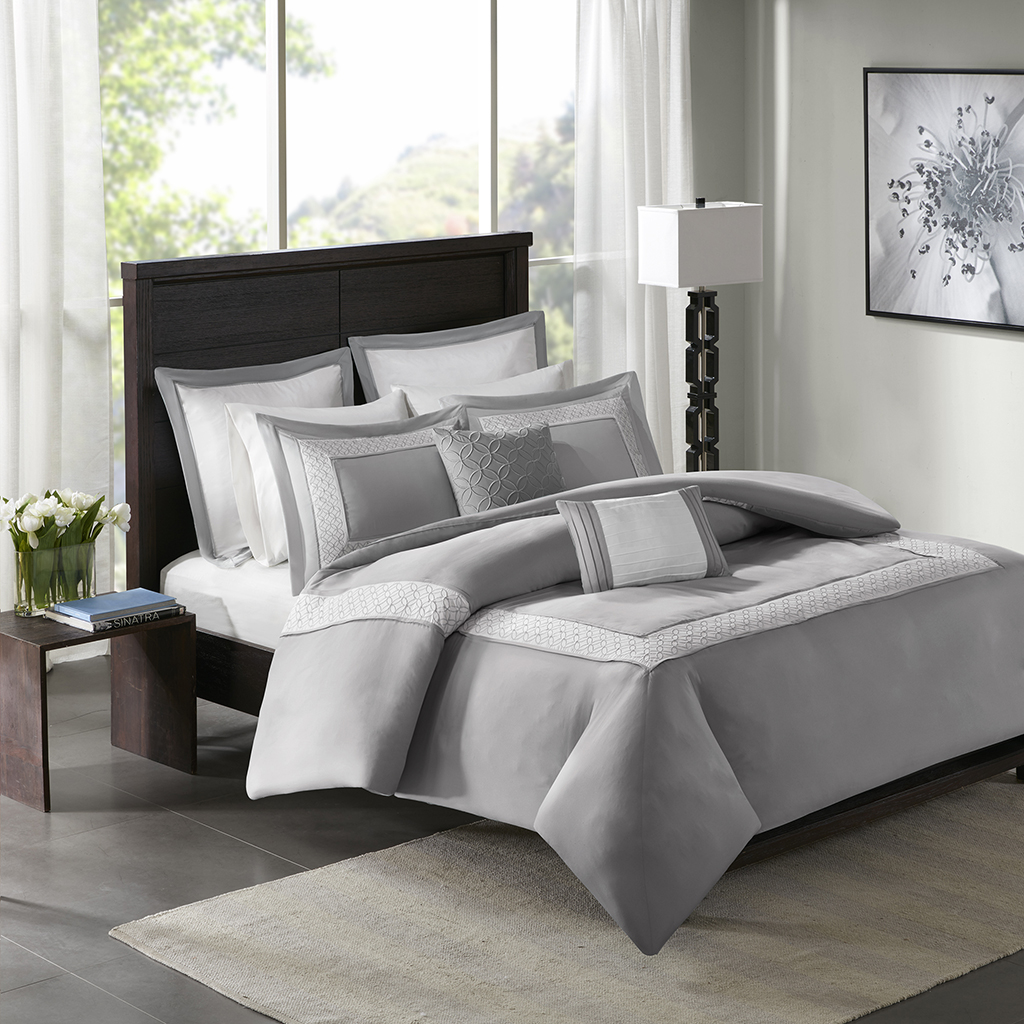 Madison Park Stratford 7 Piece Duvet Cover Set Grey King Cal