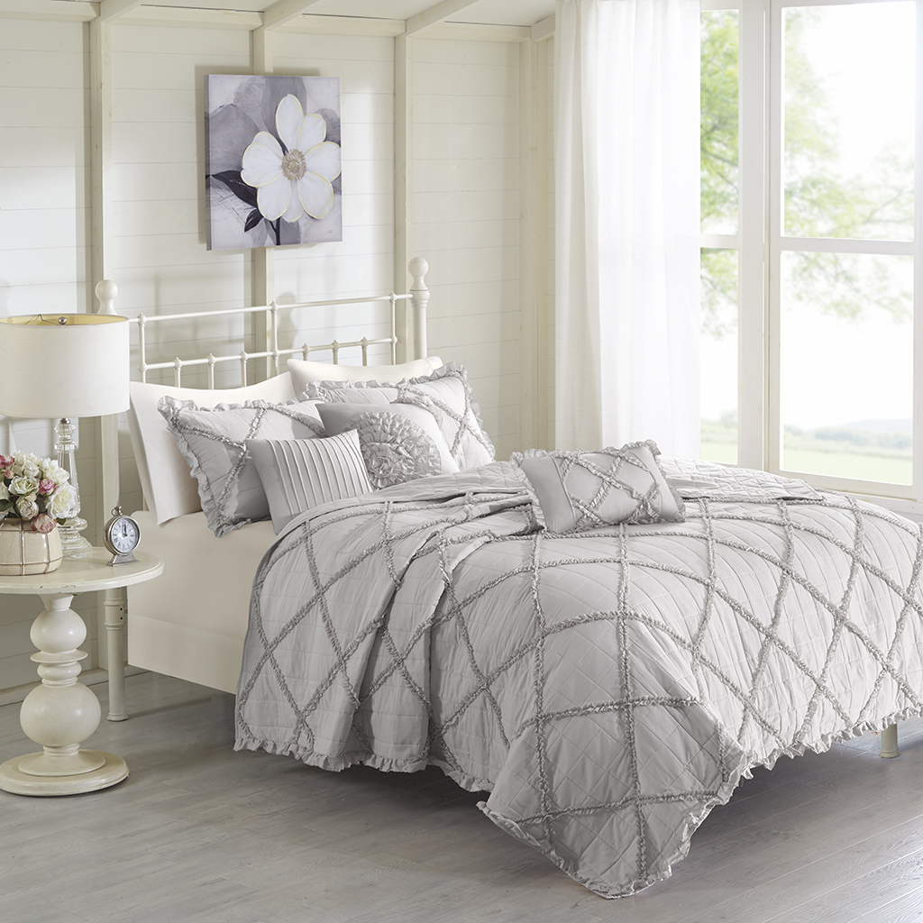 

Madison Park - Rosie 5 Piece Reversible Coverlet Set - Grey - King/Cal King