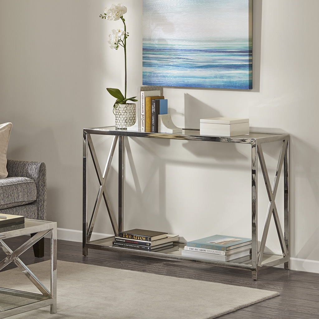 

Madison Park - Darwin Console Table - Chrome - See below