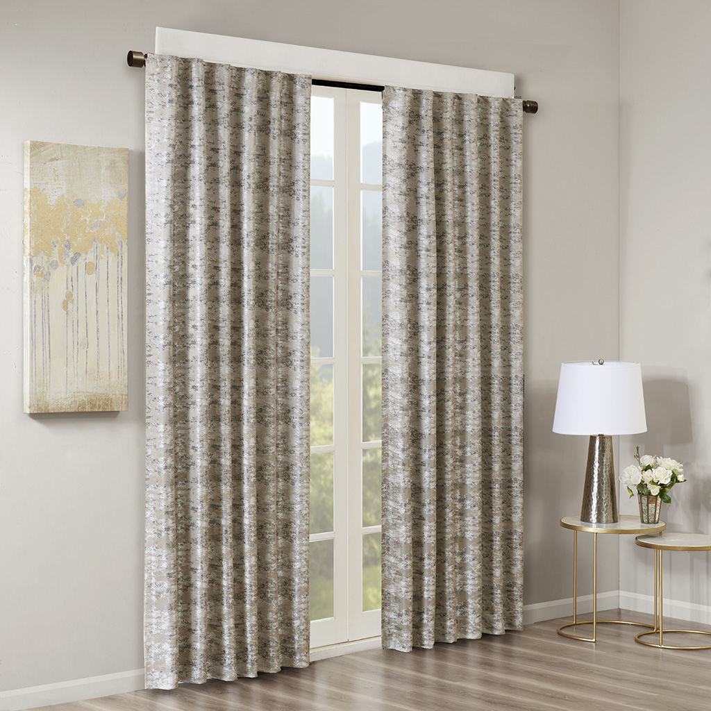 

SunSmart - Cassius Marble Jacquard Total Blackout Rod Pocket/Back Tab Curtain Panel - Charcoal - 50x95