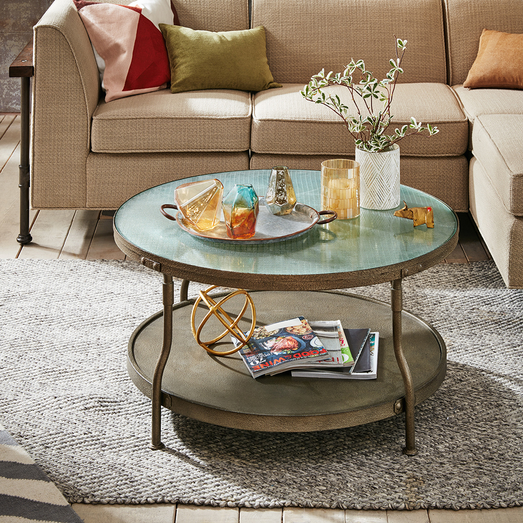 

INK+IVY - Cambridge Round Coffee Table - Hammered Antique Silver - See below