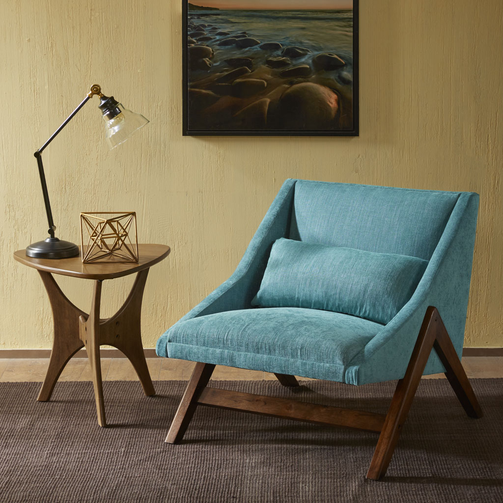 

INK+IVY - Boomerang Accent Chair - Blue/Pecan - See below