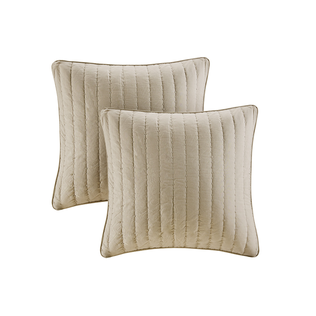 

Madison Park - Camila Quilted Cotton Square Pillow Pair - Taupe - 20x20