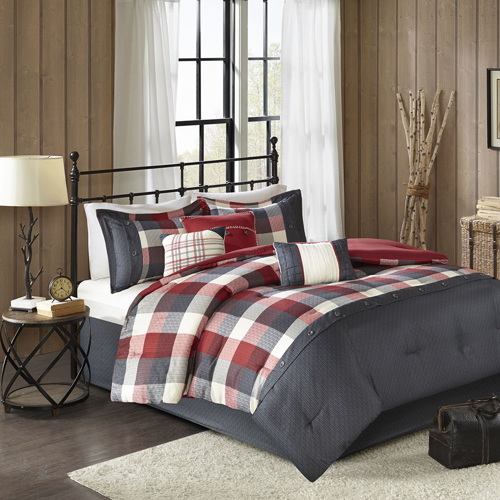 

Madison Park - Ridge 7 Piece Herringbone Comforter Set - Red - Cal King