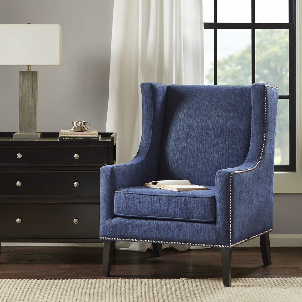 

Madison Park - Barton Wing Chair - Denim/Black Noir - See below