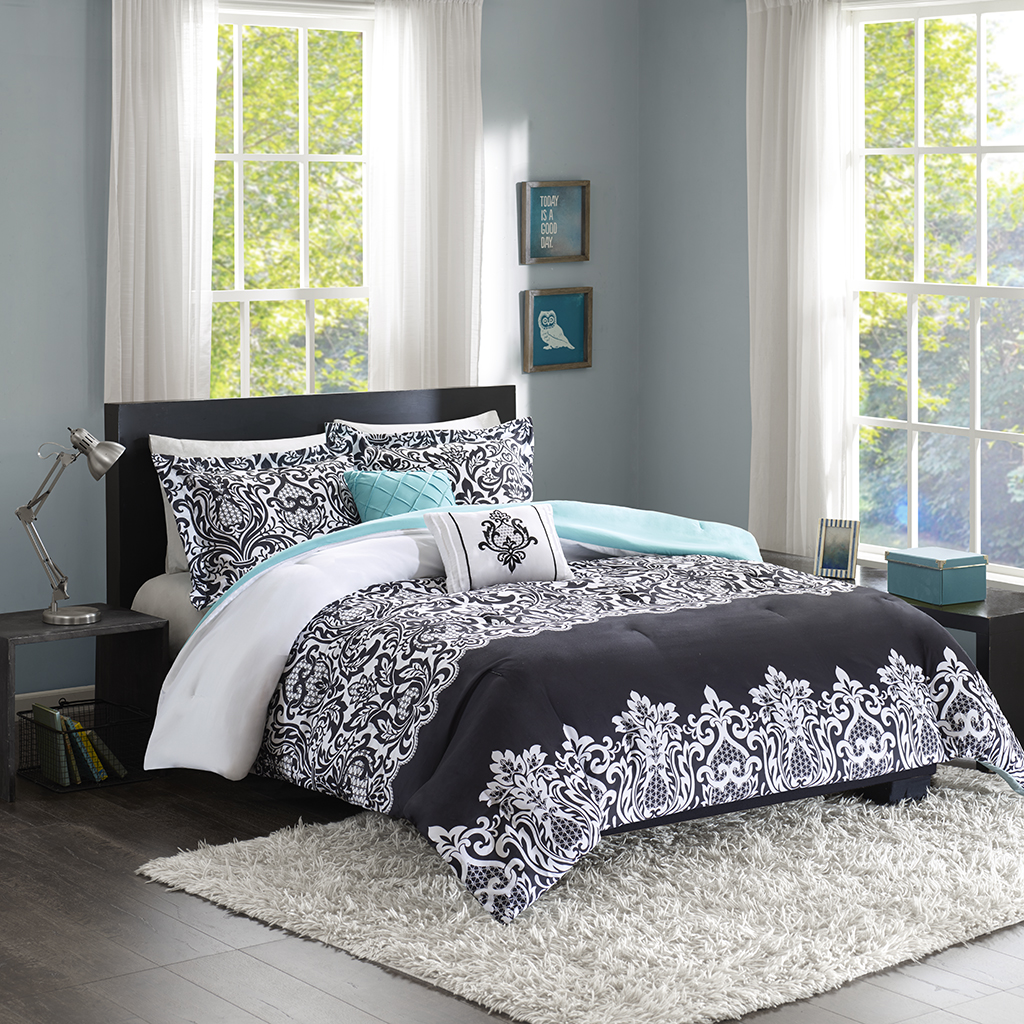 

Intelligent Design - Leona Comforter Set - Black/Aqua - Twin/Twin XL