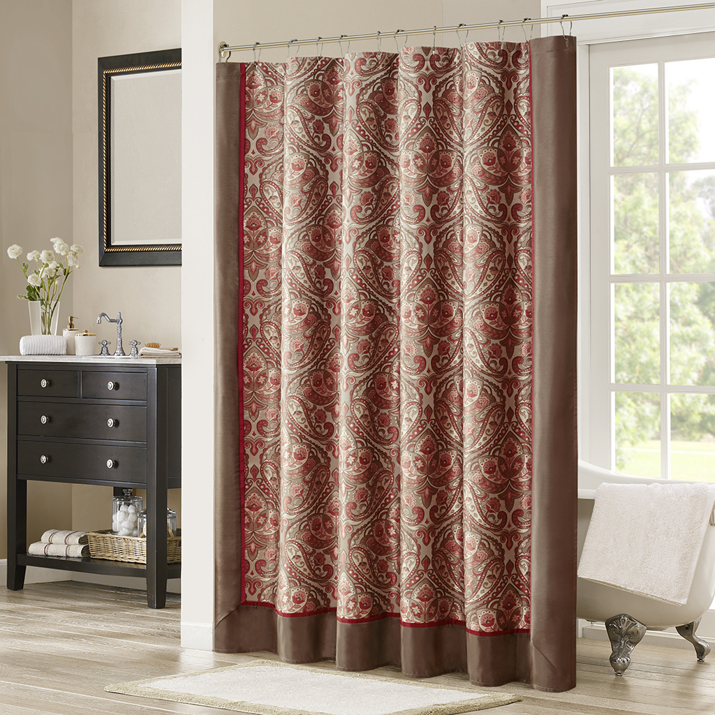 

Madison Park - Talbot Jacquard Shower Curtain - Brown/Red - 72x72
