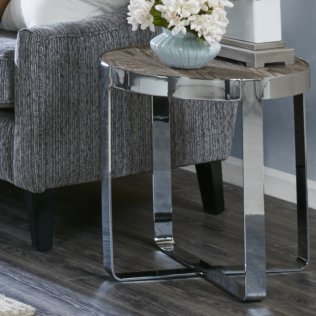 

Madison Park - Lynn End Table - Oak/Chrome - See below