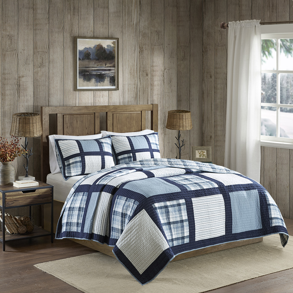 

Woolrich - Huntington Reversible Oversized Cotton Quilt Mini Set - Blue - Full/Queen