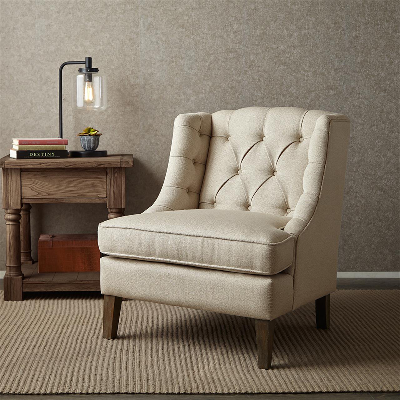 

Madison Park - Sawyer Button Tufted Accent Chair - Cream - See below