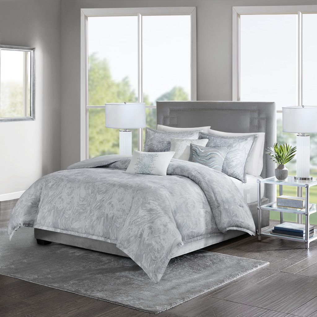 

Madison Park - Emory Cotton Sateen Duvet Set - Grey - King/Cal King