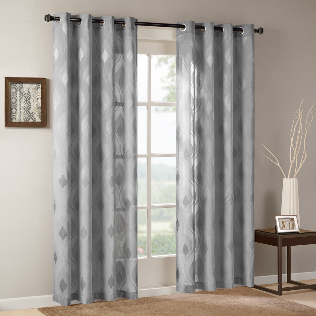 

Madison Park - Adele Sheer Ogee Jacquard Window Curtain - Grey - 84" Panel