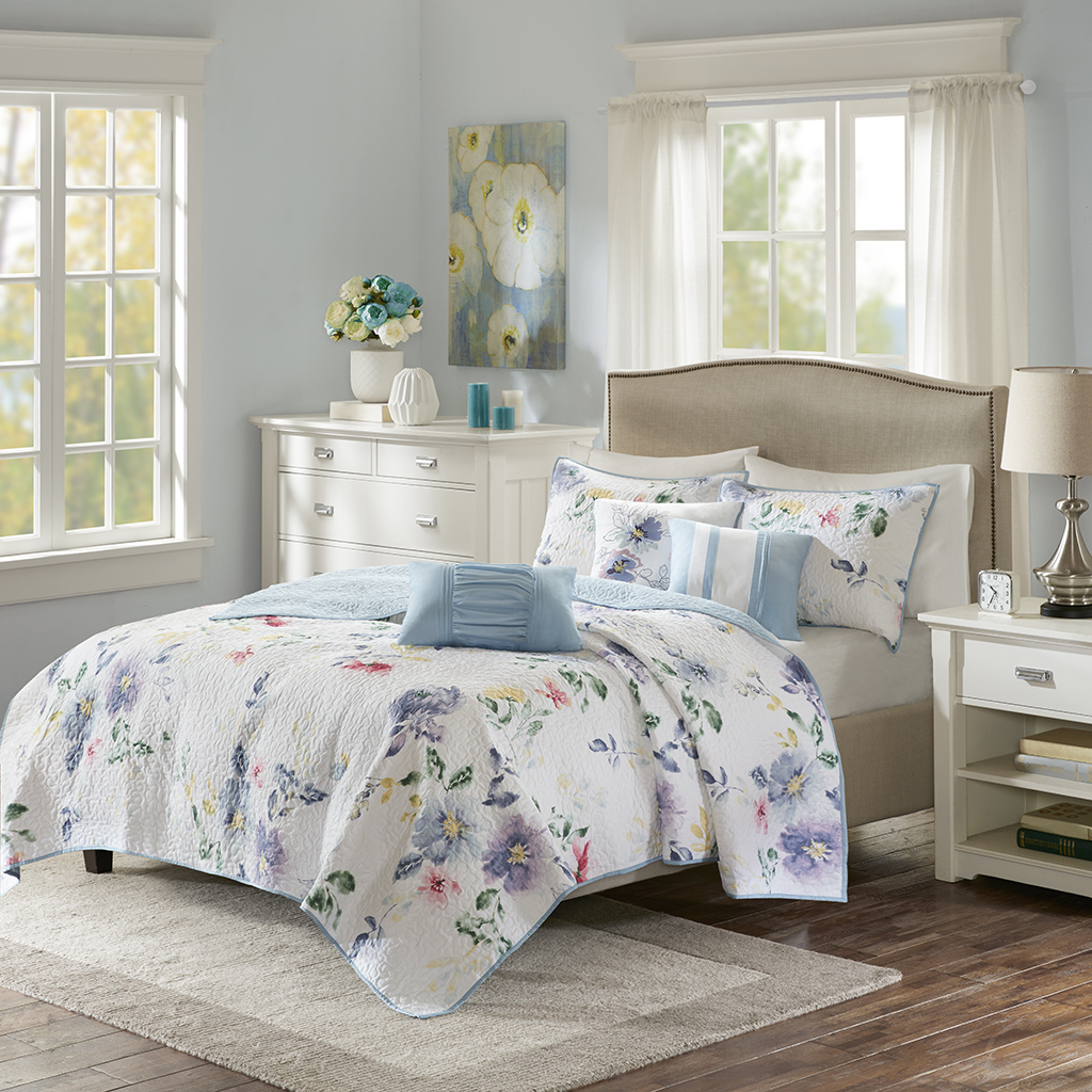 

Madison Park - Daisy 6 Piece Cotton Printed Coverlet Set - Multi - Full/Queen